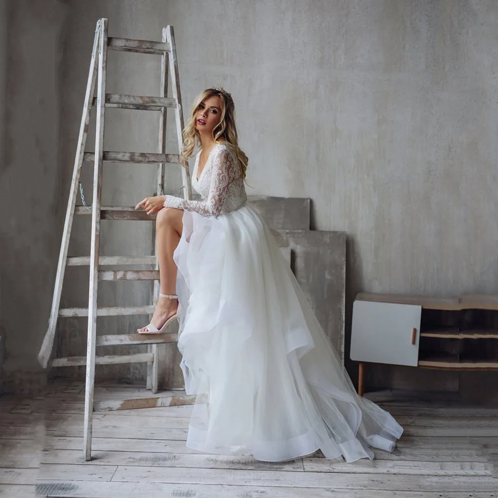Женское свадебное платье It's yiiya белое кружевное платье-трапеция с длинными