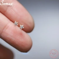 925 sterling silver plating 14k gold simple inlaid with zircon stars earrings women korean sweet student jewelry accessories