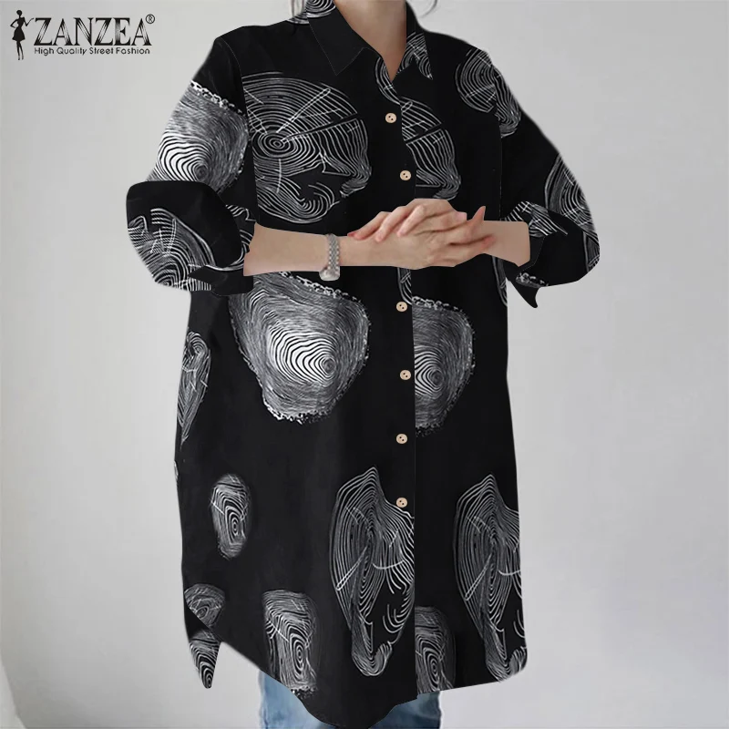 

Осенняя Женская винтажная блузка ZANZEA с принтом, универсальная сорочка для подростков, популярные повседневные свободные дамские рубашки с ...