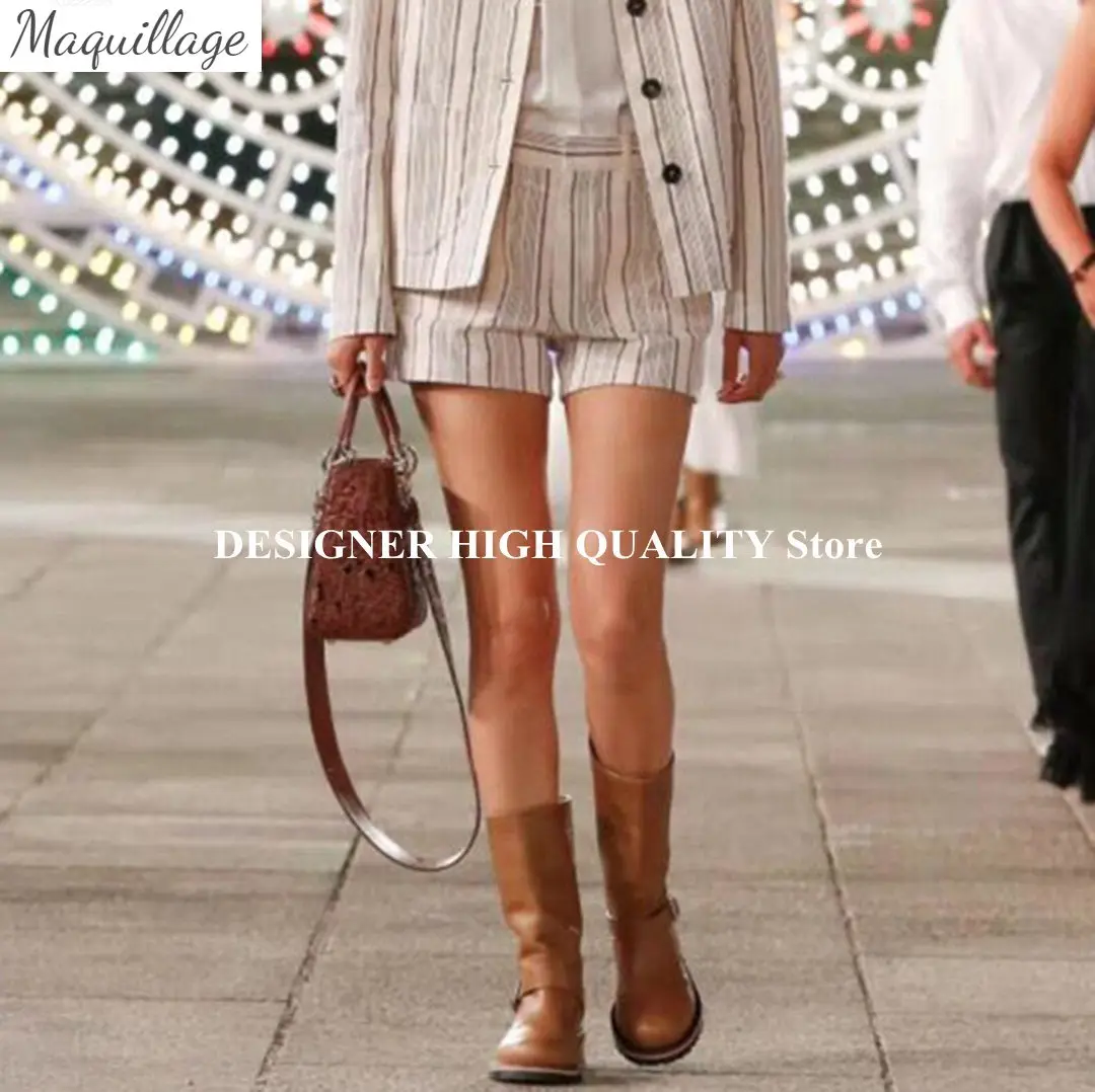 

Взлетно-посадочной полосы Дизайн 100% льняные шорты для женщин 2021 новый летний шикарный узор в полоску повседневные шорты для мальчиков