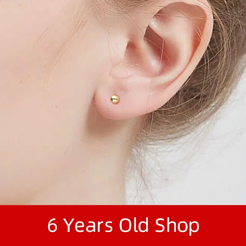 NYMPH Настоящее 18K золото ювелирные изделия шарик бисера шпильки серьги чисто AU750