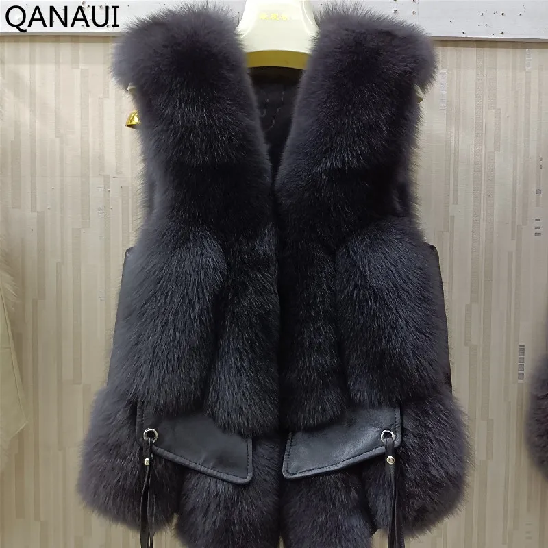 

The latest real fox fur and sheep skin lady coat real leather jacket waistcoat short net red cover