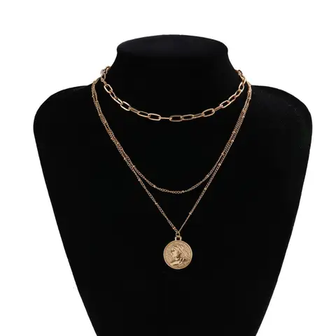 Ingesight.Z Punk Multi em camadas imitação de pérola colar colar colar virgem mary moeda de cristal pingente de jóias femininas