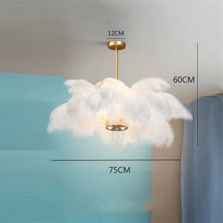 Скандинавский светодиодный подвесной светильник с натуральным пером страуса