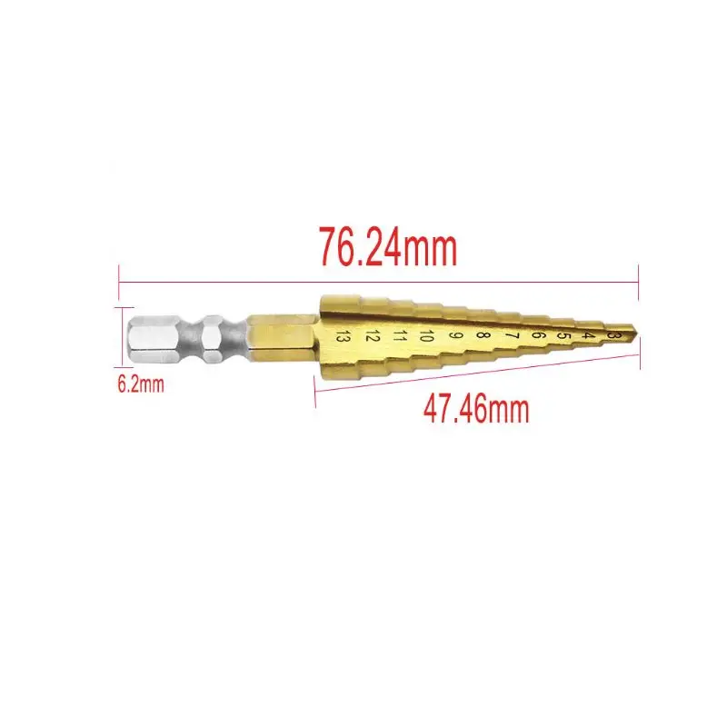 3-13mm HSS Titanium Coated Step Drill Bit Cone Hex Shank Reaming Power Tool Wood 50JC | Инструменты