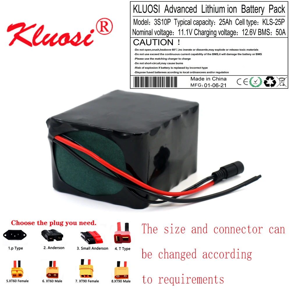 Аккумулятор KLUOSI 12 В 25 А · ч 3S10P 450 Вт 6 в литиевый аккумулятор с 50 BMS для инвертора