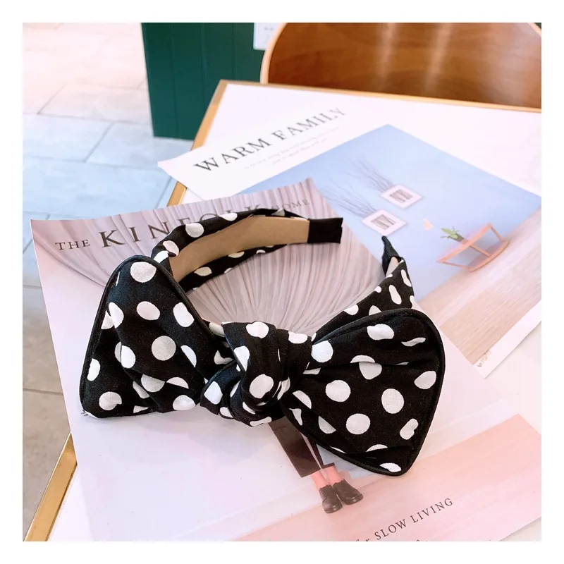 Женская повязка на голову с бантом Классическая черно белая ретро полосатая