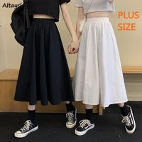 solid skirts women mid calf length plus size japanese style cool leisure chic all match hot sale summer female bottom harajuku