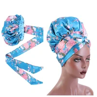fashion print pattern satin bonnet long ribbon wrap double layer headwrap women hair cover large size hair wrap cap wholesale