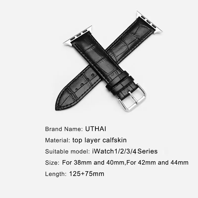Кожаный ремешок UTHAI A03 для часов Apple Watch 42 мм 38 мм 44 мм 40 мм сменный ремешок для iWatch 4 3 2 1 Ремешки для наручных часов