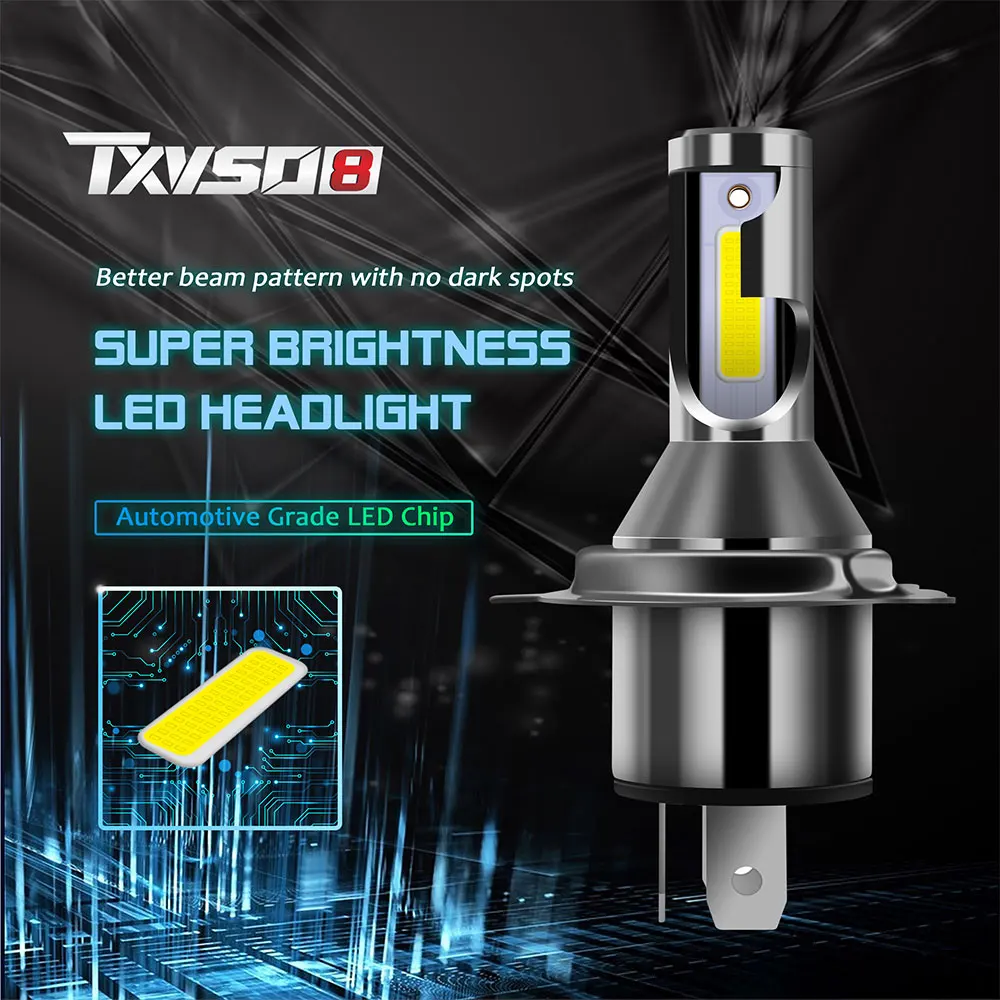 

2X for Car MINI 9003/HB2 Hi/LO Universal Auto COB 6000K Light 55W/Bulb 26000LM LED H4 Car Headlight Bulb Hi/Lo