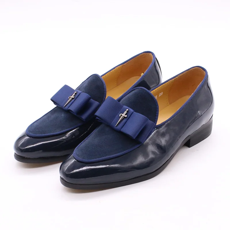 Детские туфли из лакированной кожи и замши вечерние Лоферы без застежки на