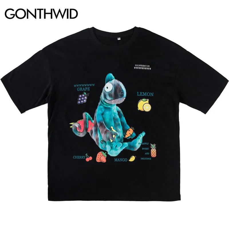 GONTHWID ящерица лимон вишня фрукты принт уличная футболка Футболки Уличная