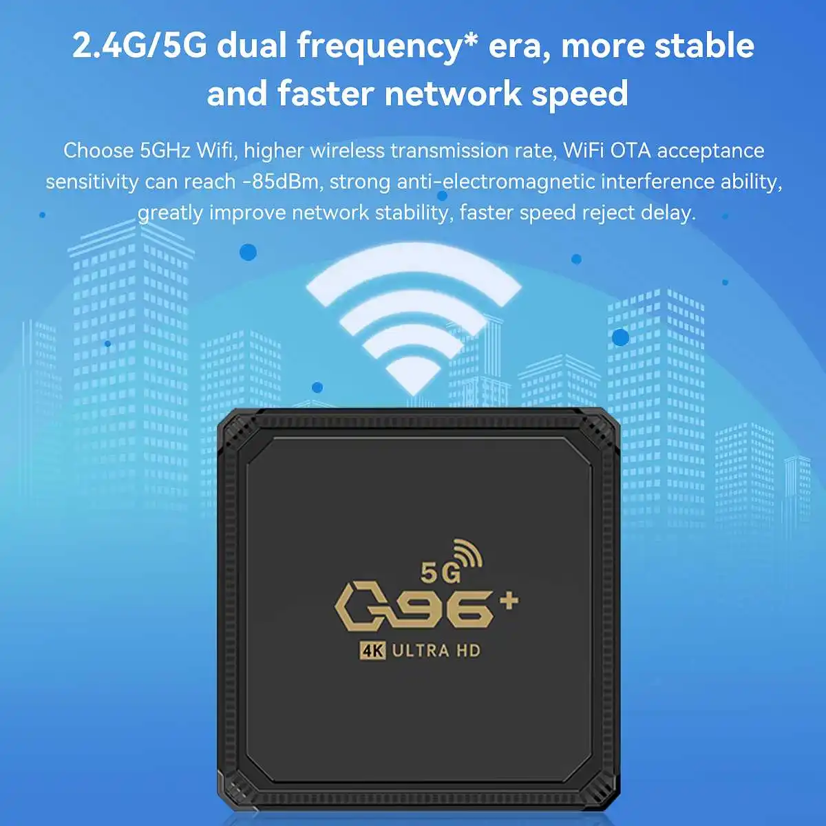 Hisilicon Hi3798M четырехъядерный Q96 + смарт-ТВ-бокс с чипом 4K 2 4G 5G Двойной Wi-Fi высокой