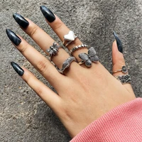 hmes retro punk ring set man snake butterfly bee heart shape ring woman fashion stainless steel ring adjustable couple ring gift