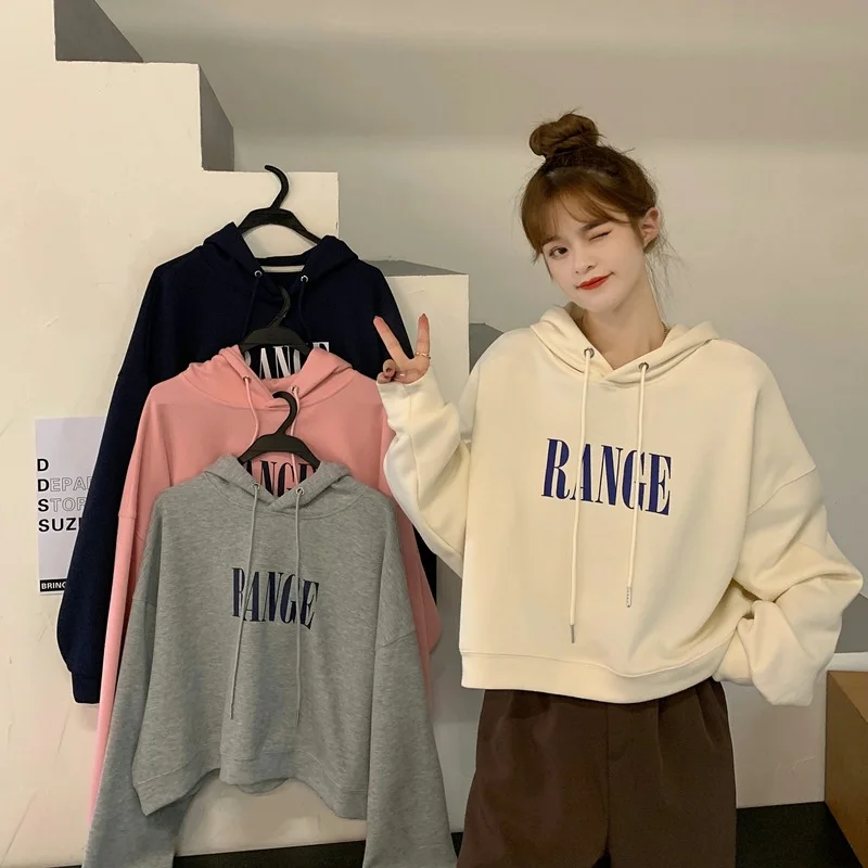 

Short Hooded Sweater Women Spring and Autumn Thin 2021 New Loose Korean Design Niche Tops