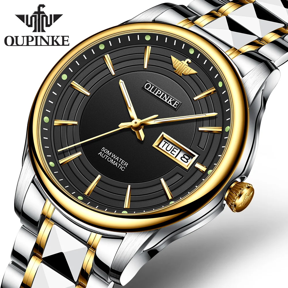 

Часы OUPINKE Мужские механические, автоматические водонепроницаемые брендовые Роскошные деловые из вольфрамовой стали, в японском стиле