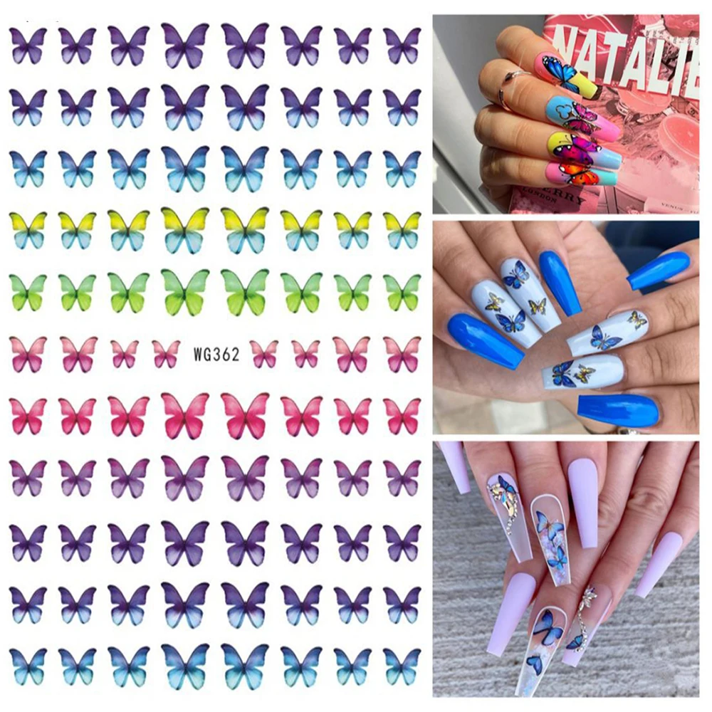 

Elegant Butterfly Nails Art Manicure Back Glue Decal Decorations Nail Sticker For Nails Self Adhesive Decals Colorful