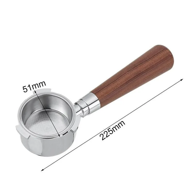 

51mm Long Wood Handle Coffee Machine Bottomless Filter Holder Coffee Ware Accessories