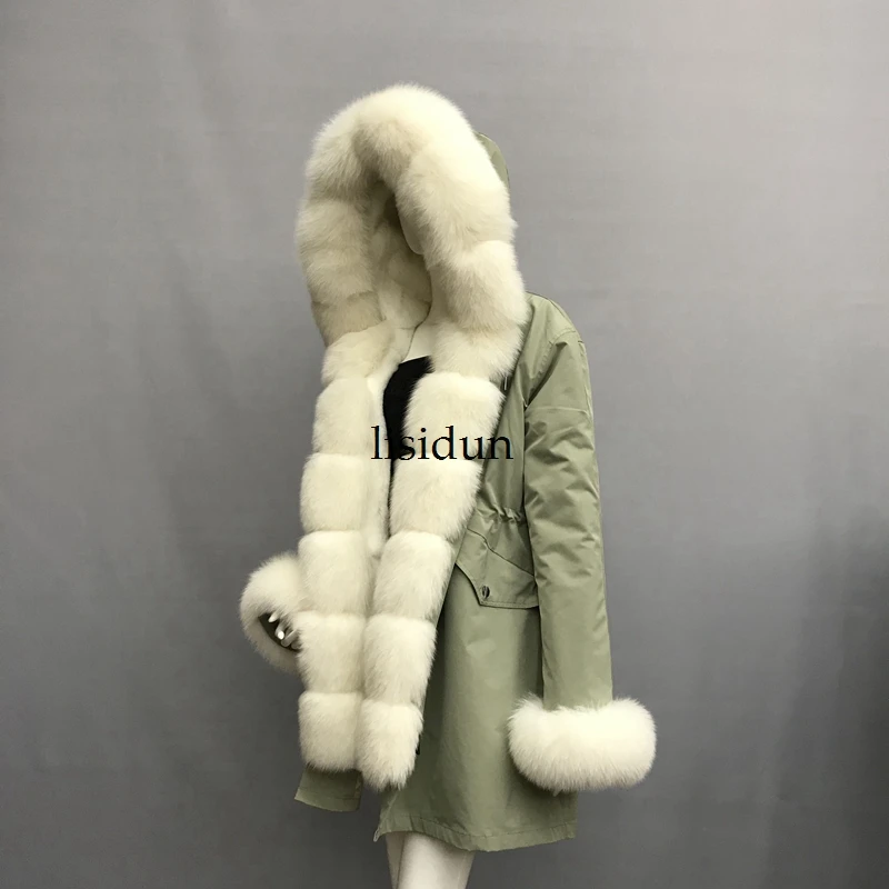 

2019 fashion winter jacket women real fur coat natural real fox fur collar loose long parkas big fur outerwear Detachable