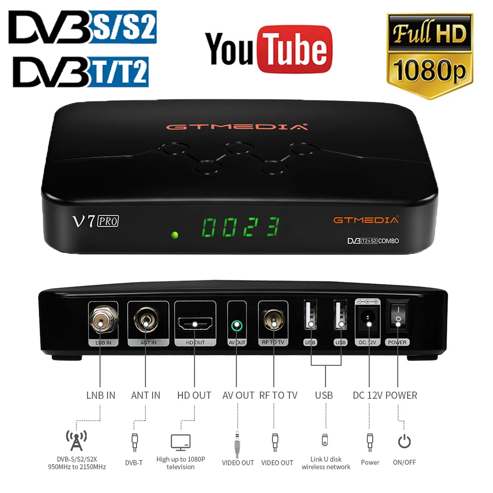 GTMedia V7 PRO плюс с USB Wi Fi DVB S2 T2 спутниковый декодер DTT цифрового ТВ приемник FTA 1080P Full HD