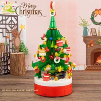 huiqibao 626pcs christmas tree with light music building blocks set train city bricks toys for children friends xmas gift