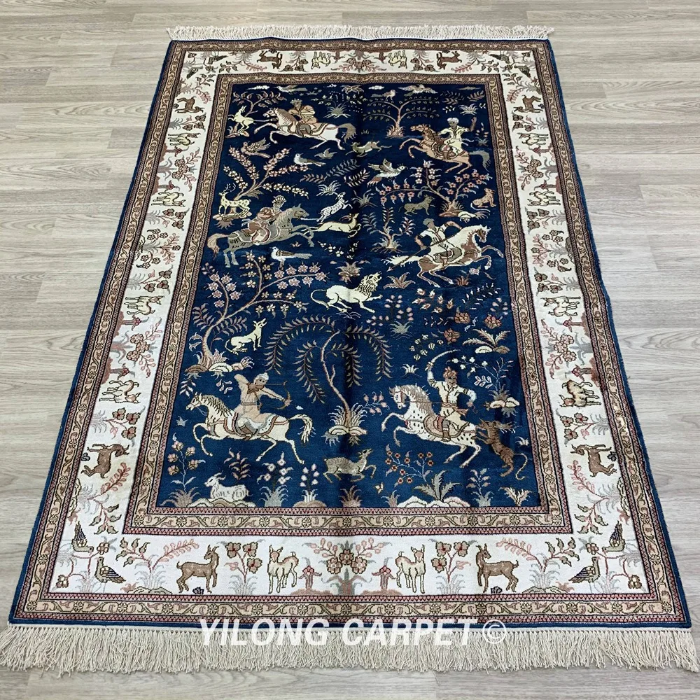 Yilong 4 дюймовый x 6 шелковый ковер для охоты персидский Тебриз (SCJ20B)|tabriz rugs|rug designrugged