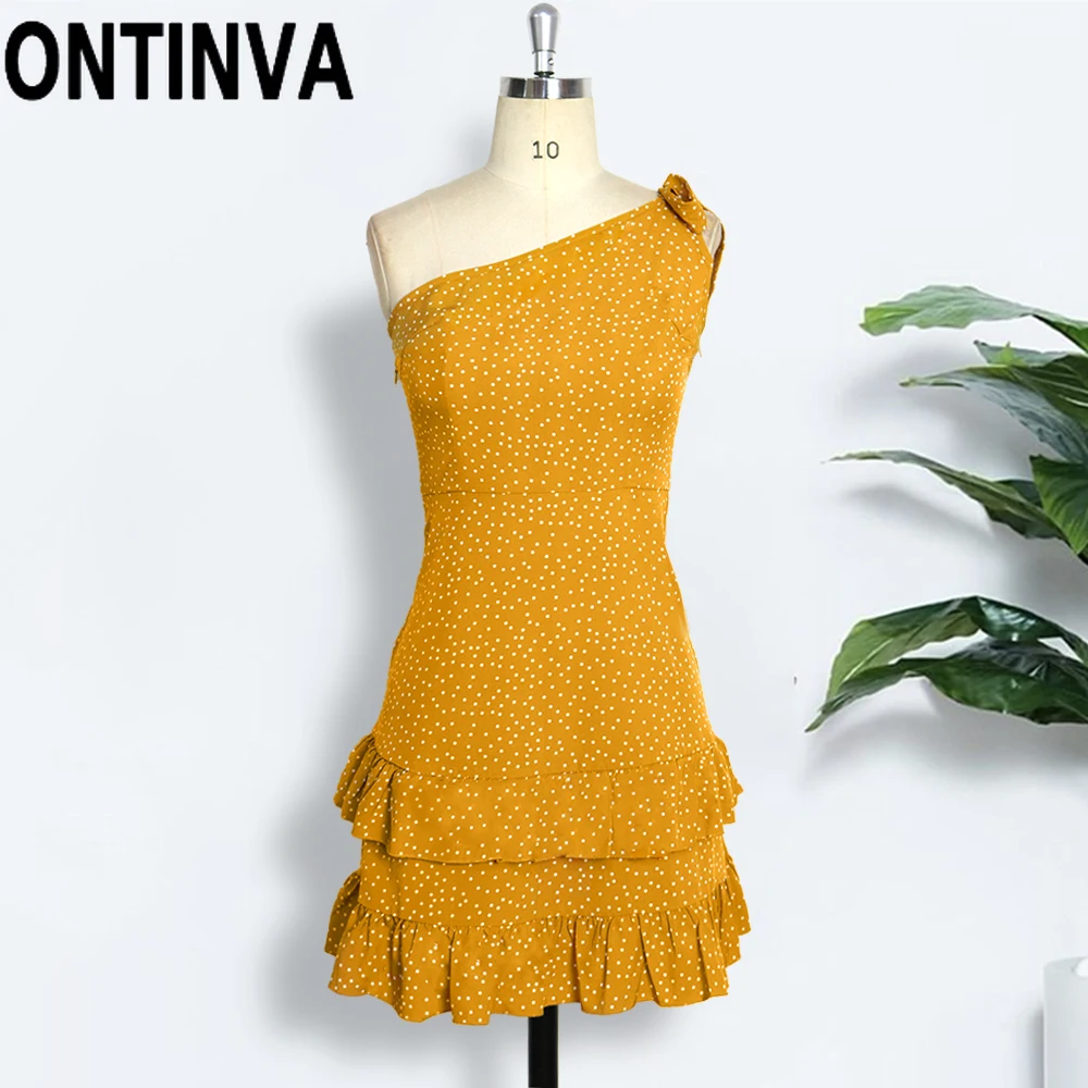 Женские милые платья на одно плечо платье трапеция оранжевого и белого цвета в