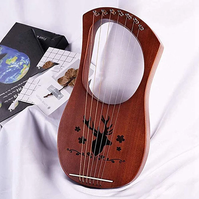 7-String Lyre Harp Mahogany Solid Wooden Metal Strings Stringed Instruments | Спорт и развлечения