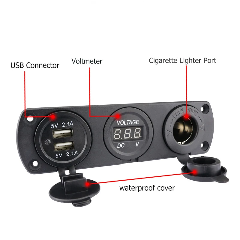 12v dual usb 4 2a car charger with led digital voltmeter voltage cigarette lighter power socket plug adapter for car boat rv free global shipping