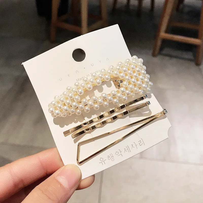 Женская заколка для волос с жемчугом Золотистая геометрической формы аксессуары