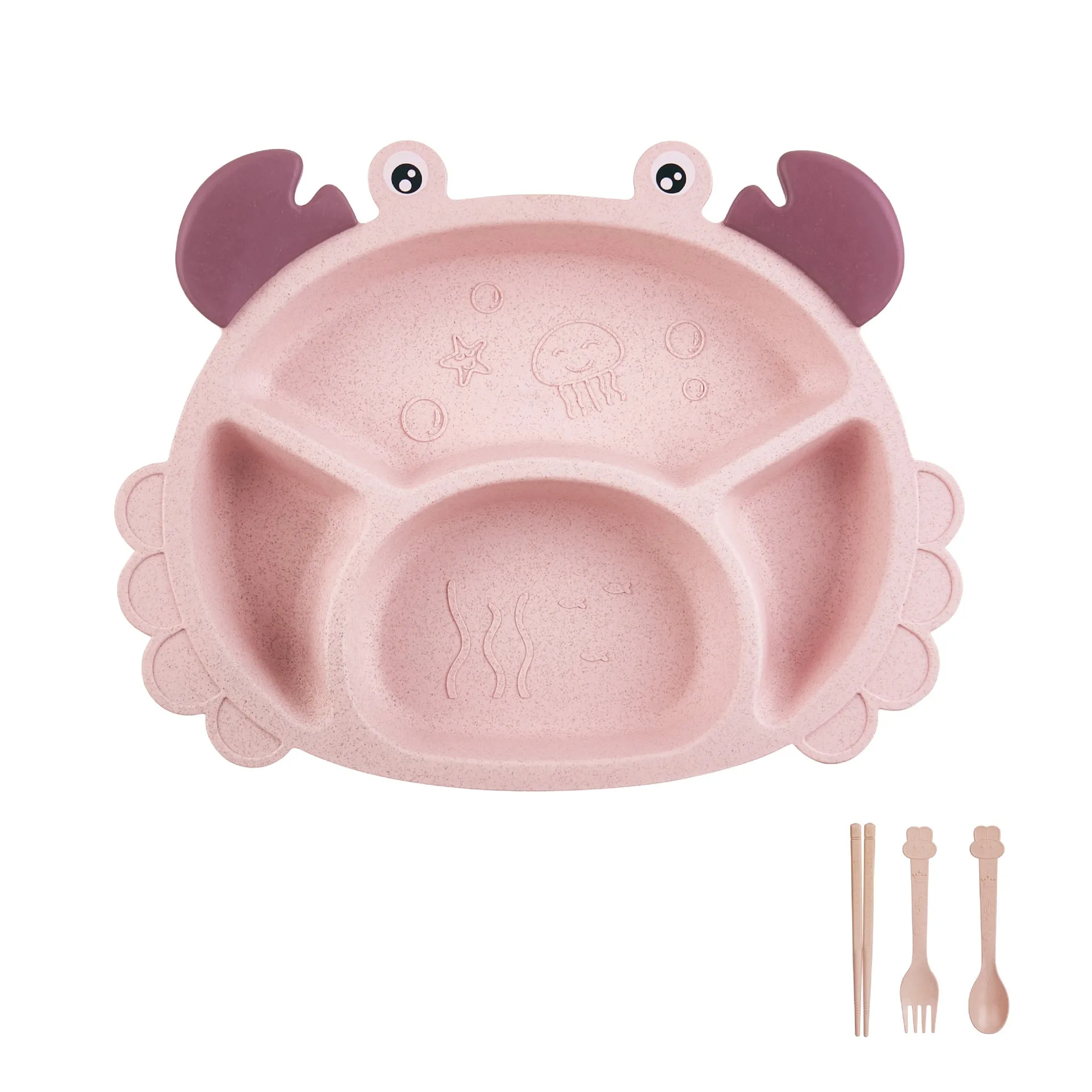 

Cute children's tableware creative with divided grid thickened anti-scalding baby eating plate crab shape dinner plate set