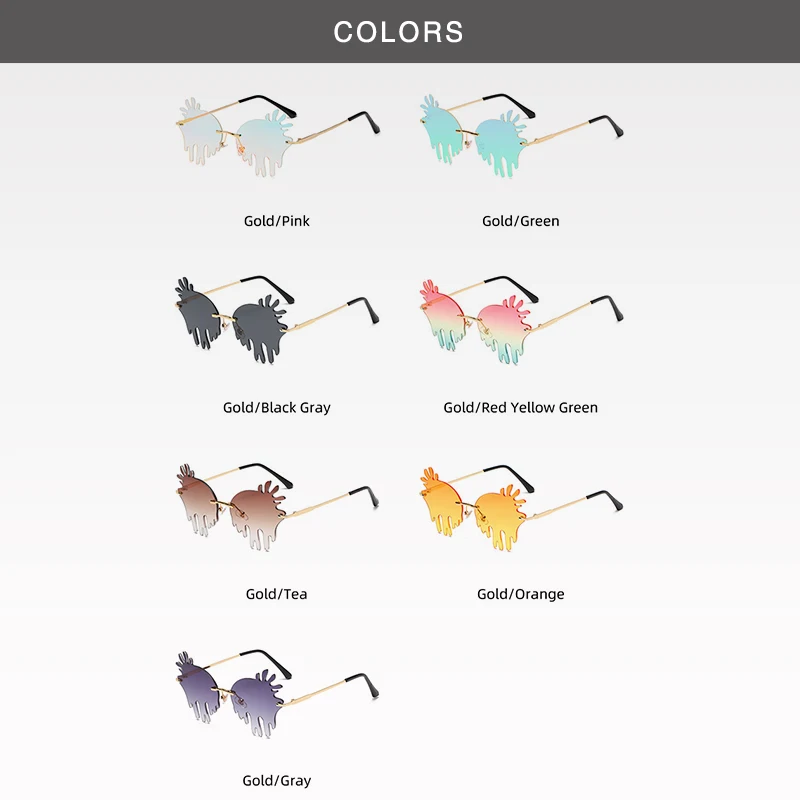 

Fashion New Love Tears Sunglasses Woman Metal Rimless Sun Glasses Dance Party Personality Trend Colorful Acrylic Glasses UV400