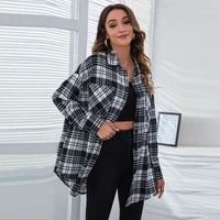spring autumn new womens loose casual button shirt ladies fashion plaid blouse coat female oversized long sleeve cardigan tops