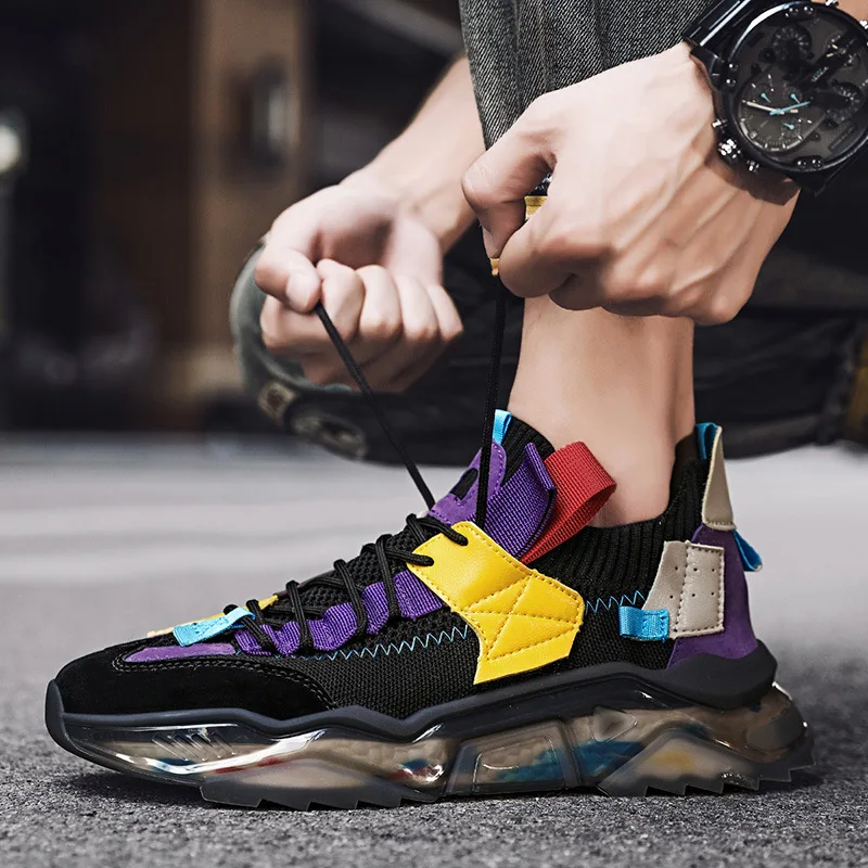 Sneakers Men Shoes 2021 Fashion Flying Fabric Breathable Casual Dad Lace Up Colorful Lightweight Popcorn Chunky |