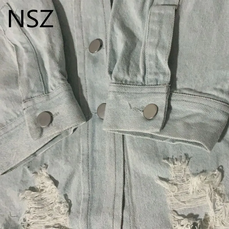 NSZ Женская свободная Джинсовая блузка рваные джинсы рубашка нерегулярная Форма