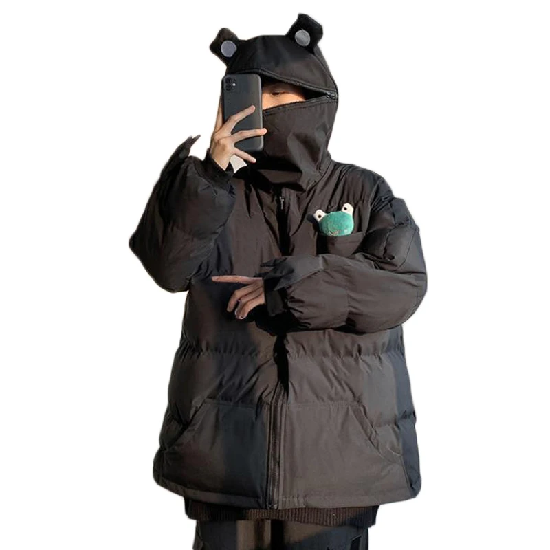 

Frog Eyes Zipper Hooded Coat Thick Unisex Couple Men Women Cotton Coat BMF88
