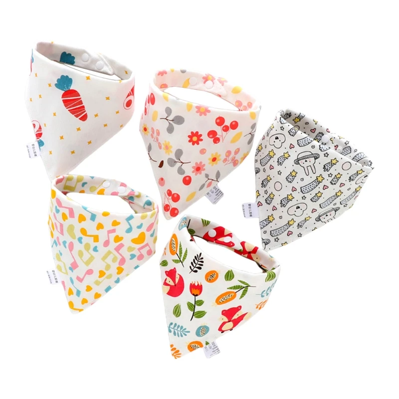 

5 Pcs/Pack Baby Cotton Feeding Bibs Cartoon Print Bandana Saliva Triangle Dribble Towel Apron