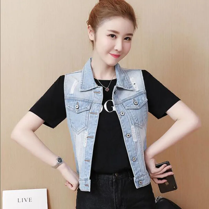 Женский джинсовый жилет новая весенне осенняя куртка винтажный короткая женская