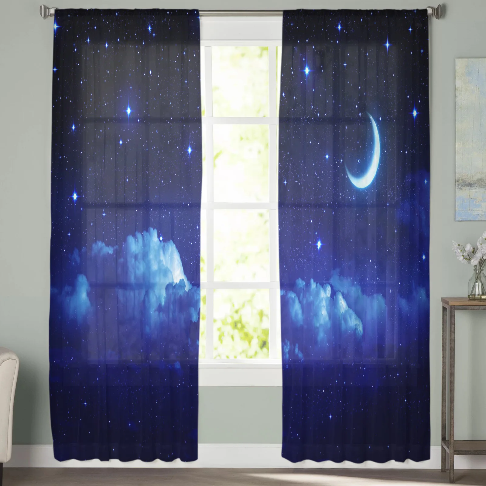 Ночное небо звезды тюлевые занавески для окна Гостиная Спальня Кухня шифон