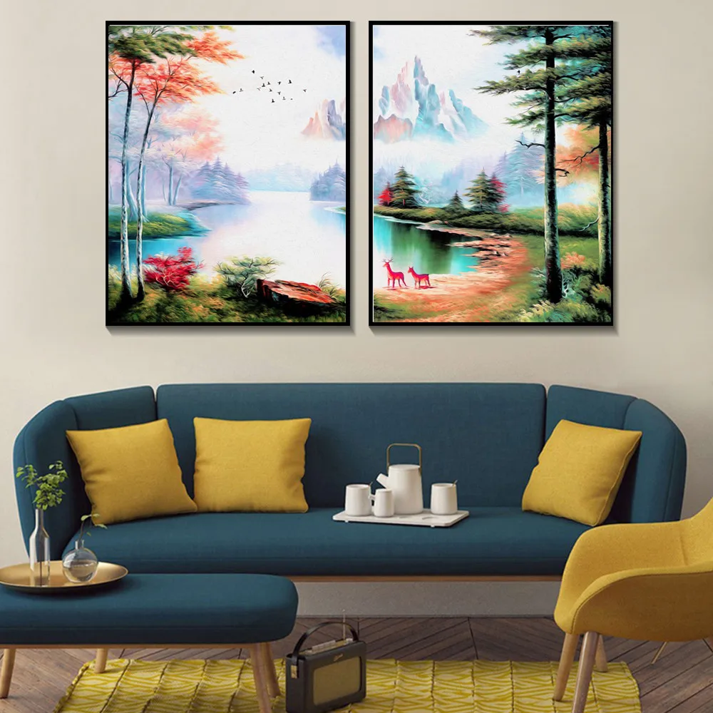 

Cartoon Brief Type Fairy Forest and Mountain Wall Painting Posters and Murals In Nordic Style for Living Room and Decoration