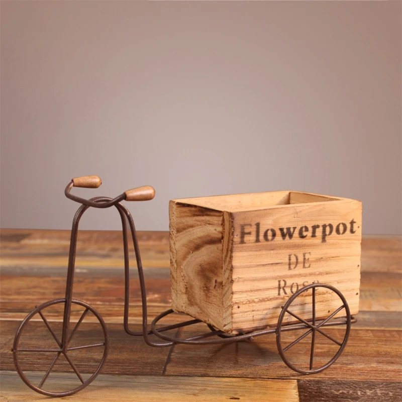 

2021 New Pastoral Iron Bicycle Flower Stand Indoor Swing Table Tricycle Wooden Flower Pot Stand Home Desktop Garden Decoration