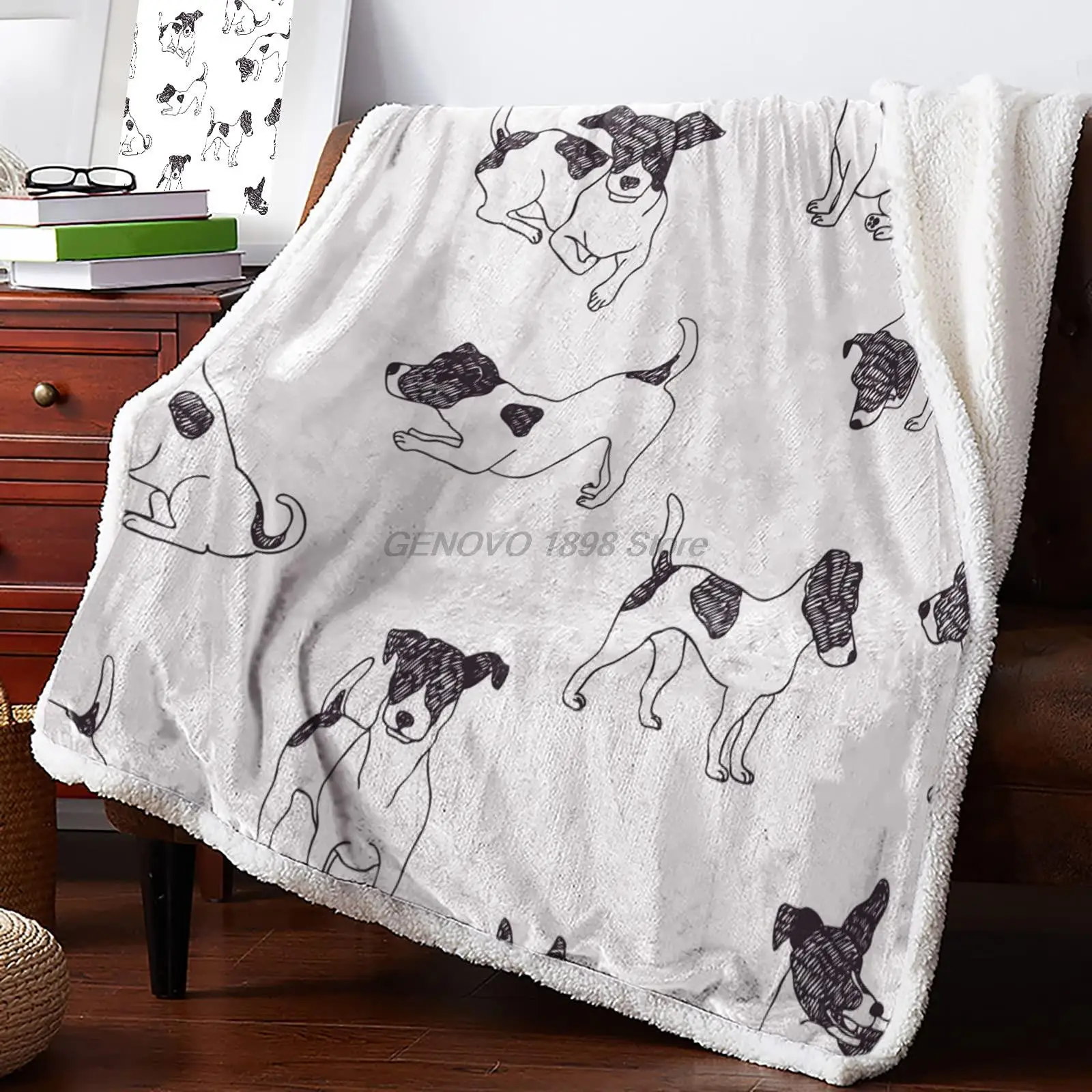 

Fleece Plush Throw Blankets Fuzzy Soft Blanket, Jack Russel Terrier Dog Black and White Pattern Blankets All Season Lightweight