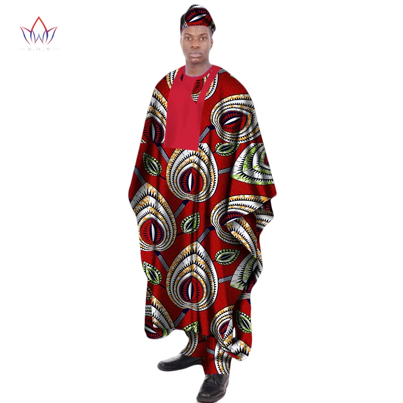3Pcs Set African Print Wax Long Men Loose Robe Shirt and Pant Hat Dashiki Traditional African Mens Clothing Plus Size WYN1312