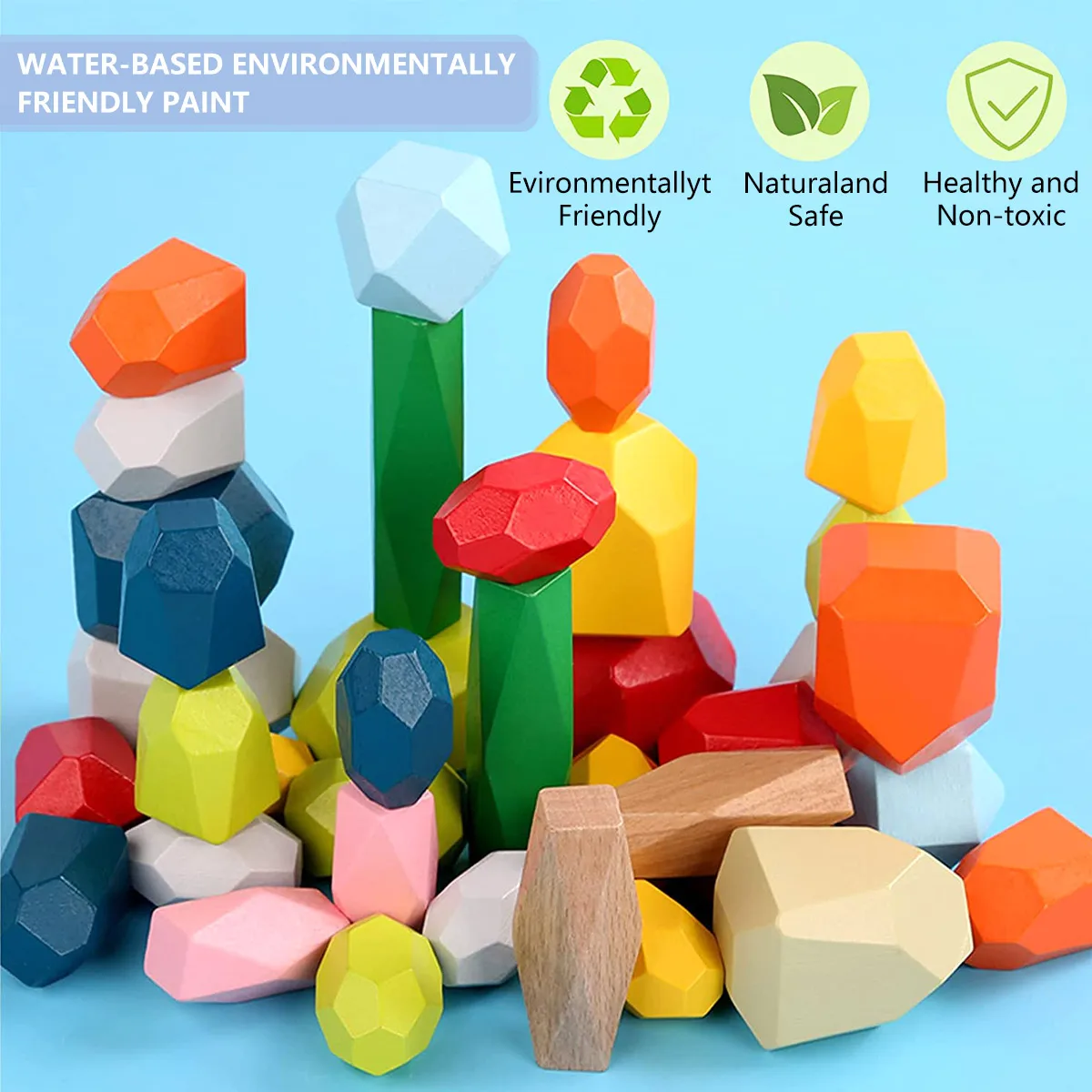 

Baby Wooden Colorful Stone Toy Nordic Style Stacking Game Rainbow Stone Building Block Educational Toys Gifts for children
