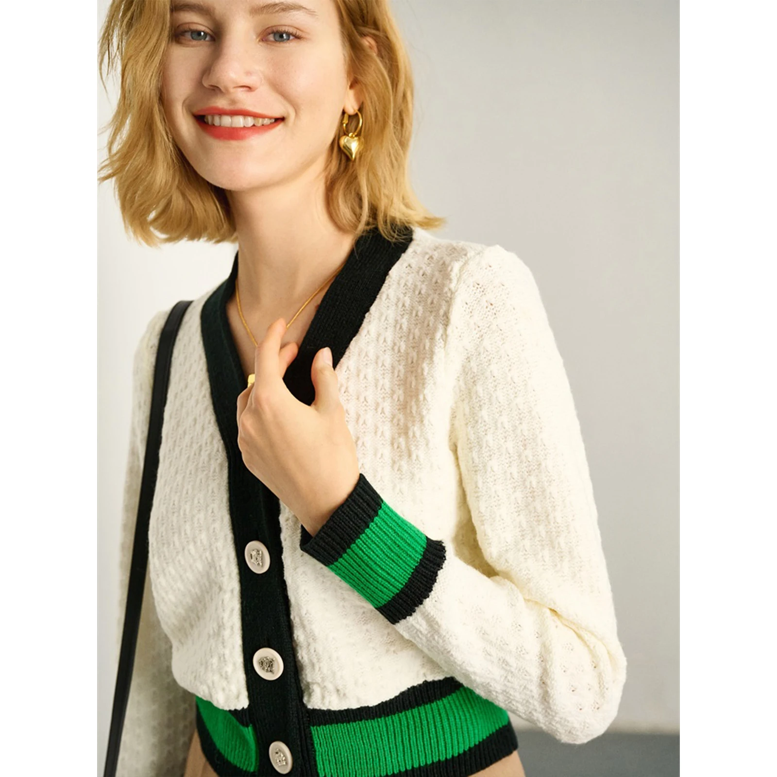 

Cardigan Knitted Coat New French Patchwork Design Short Section V-neck Sweater Jacket 2022 Spring Woman