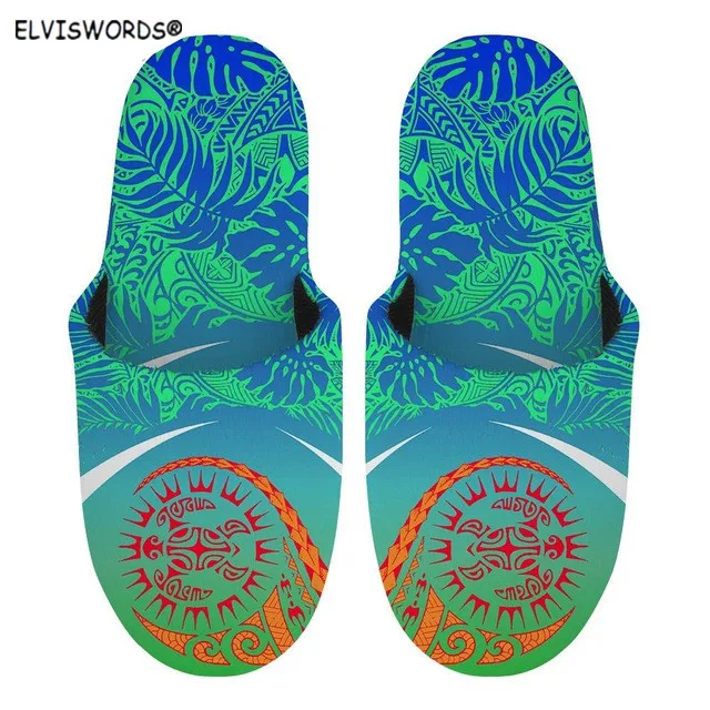

ELVISWORDS Blue Hawaii Leaves Printting Women Winter Warm Slippers Nursing Shoes Soft Bottom Rubber Backing Slides Footwear 2020