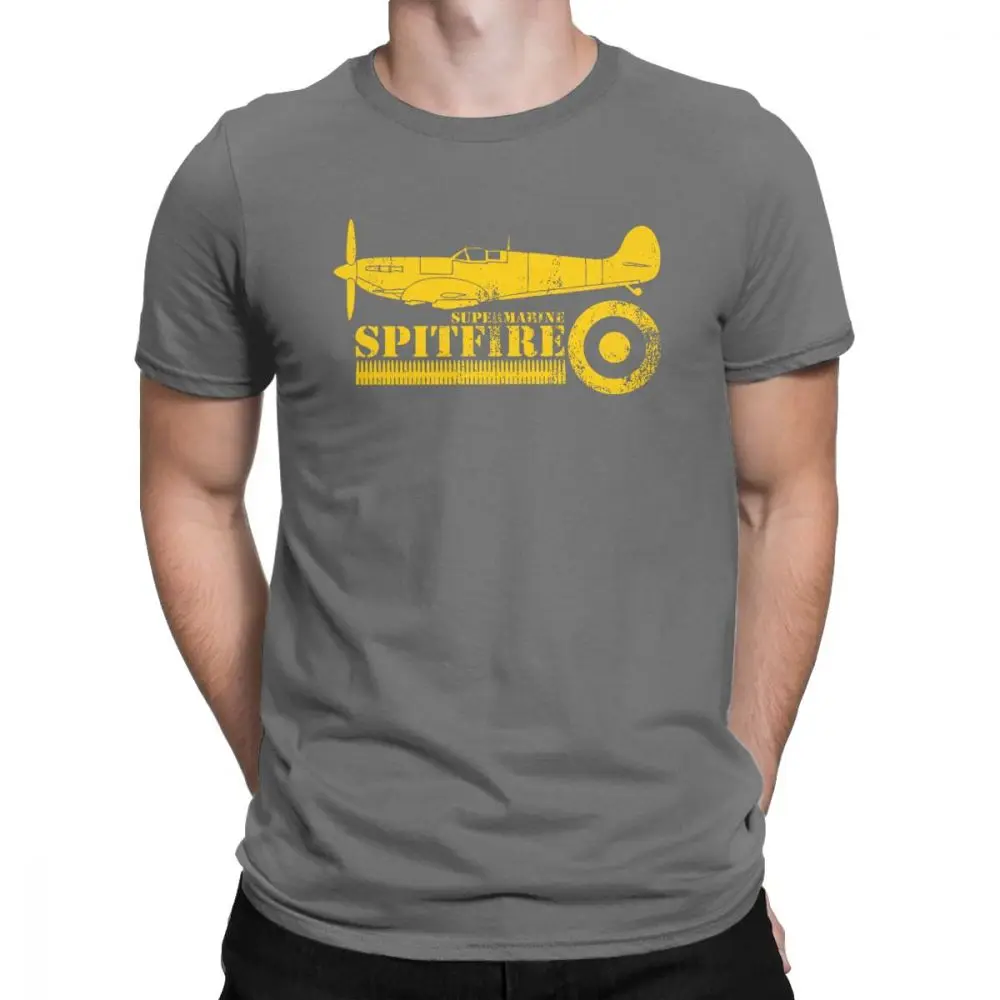 Мужская футболка WW2 Battle Of Britain Fighter RAF Spitfire, хлопковая футболка с короткими рукавами и принтом - Цвет: Темно-серый