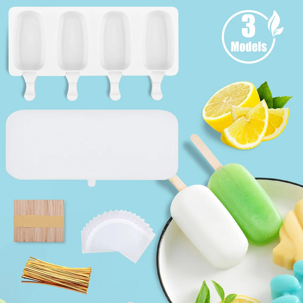 

SILIKOLOVE Food Grade Ice Cream Mold With Cover Silicone Popsicle Molds DIY Homemade Dessert Freezer Fruit Juice Ice Pop Mould
