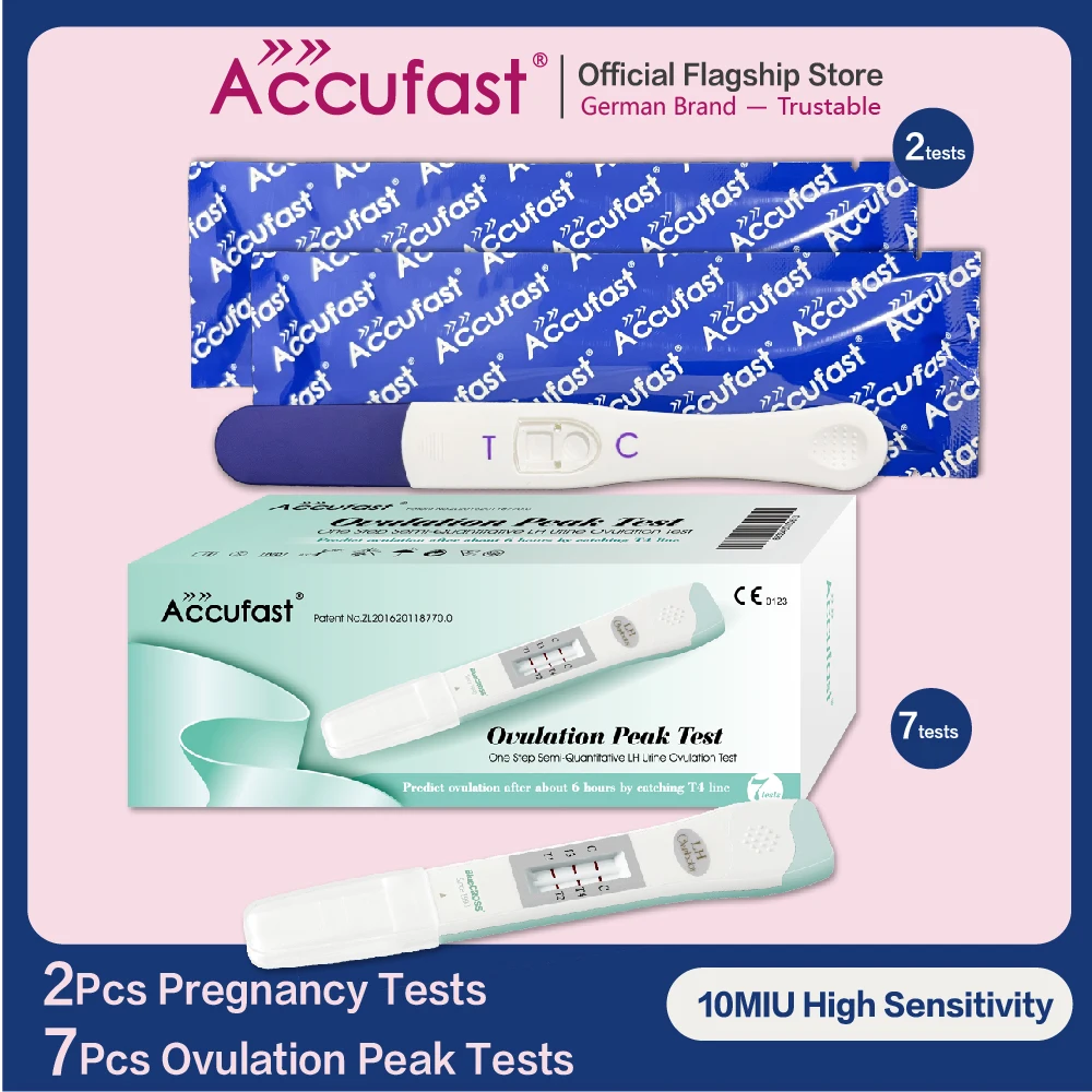 

ACCUFAST 7Pcs LH Ovulation Peak Test + 2Pcs HCG Pregnancy One step Fast Tests Home Use 99.99% Accurate predict One-step Test Kit